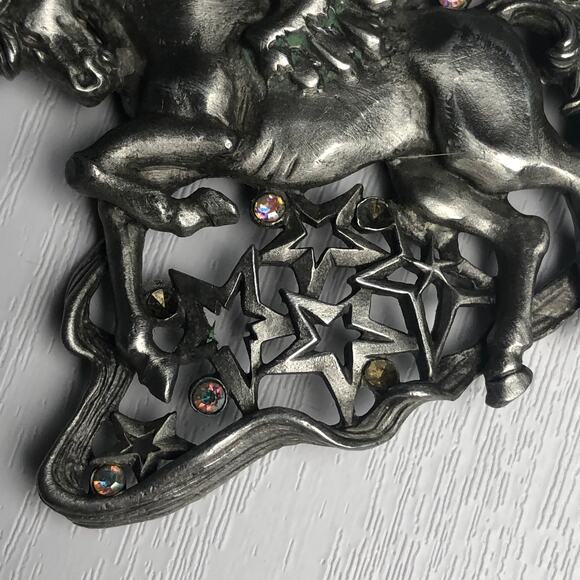 Vintage Silver Tone Pegasus Flying Horse Mythical JJ Jonette Large Brooch Pin - Picture 5 of 9